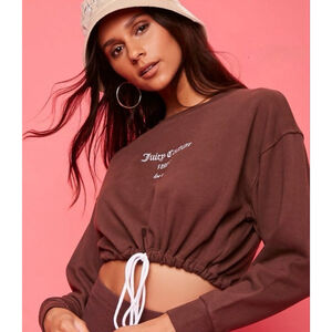 Juicy Couture for F21 Cropped Sweatshirt Drawstring Waist EUC Brown Sz Large Y2K